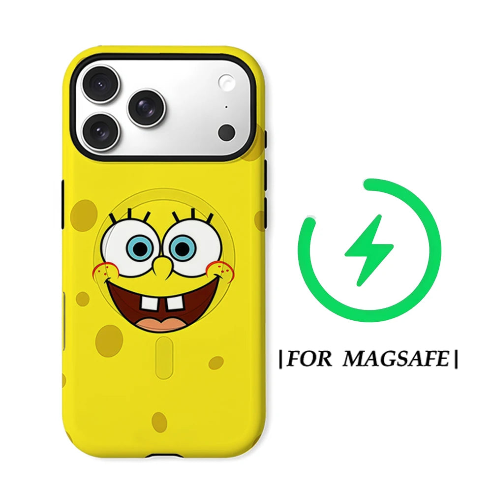 Cartoon S-SpongeBobS Phone Case For Magnetic Phone Case for IPhone 17 16 15 14 13 Pro Max Plus Single Double-layer tough Case