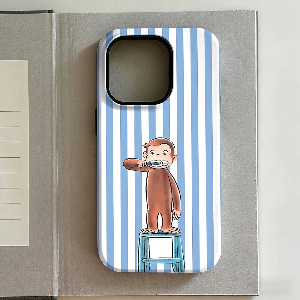 New Style Curious George Phone Case for iPhone 17 16e 16 15 14 13 12 11 X XS XR XSMAX 7 8 Air Pro Max Plus Luxury Double-layer