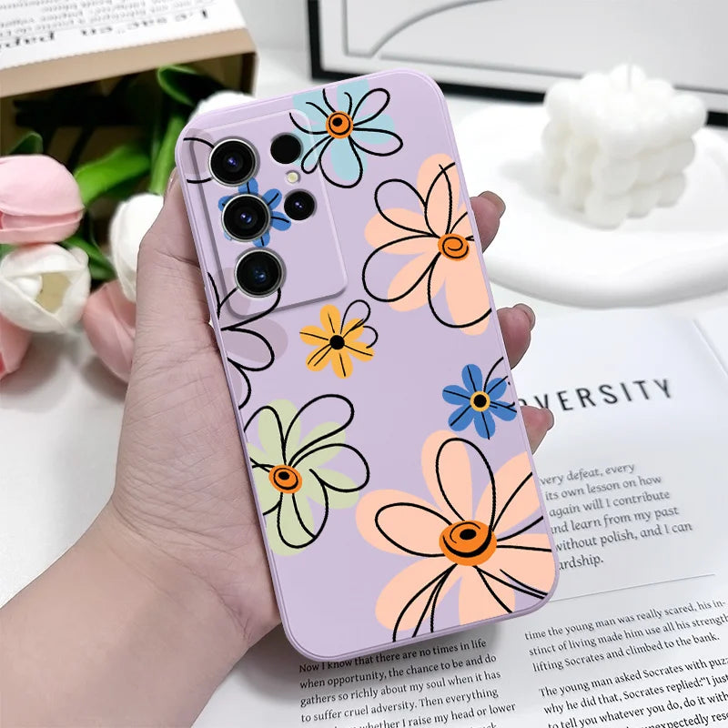 Hoop Flower Phone Case For Samsung Galaxy S25 S24 S23 S22 S21 S20 S10 S10E Ultra Plus FE Note 20 Ultra Plus Cover