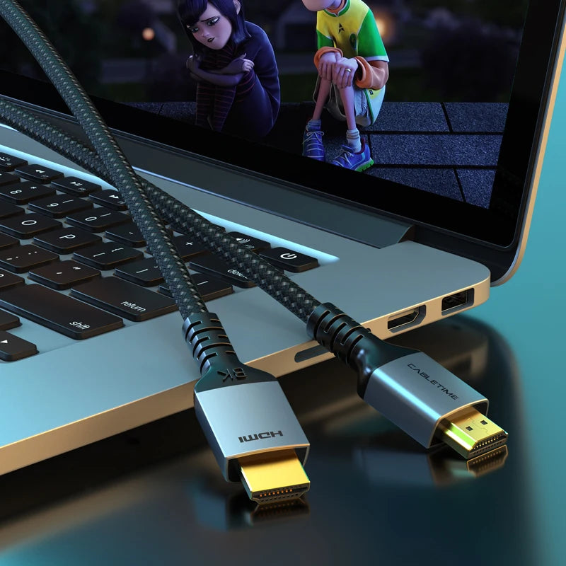 CABLETIME HDMI 2.1 Cable 8K/60Hz 4K/144Hz 48Gbps Ultra-Slim Coaxial HDMI Video Cable for PS4 Macbook Air HDTVs 8K HDMI
