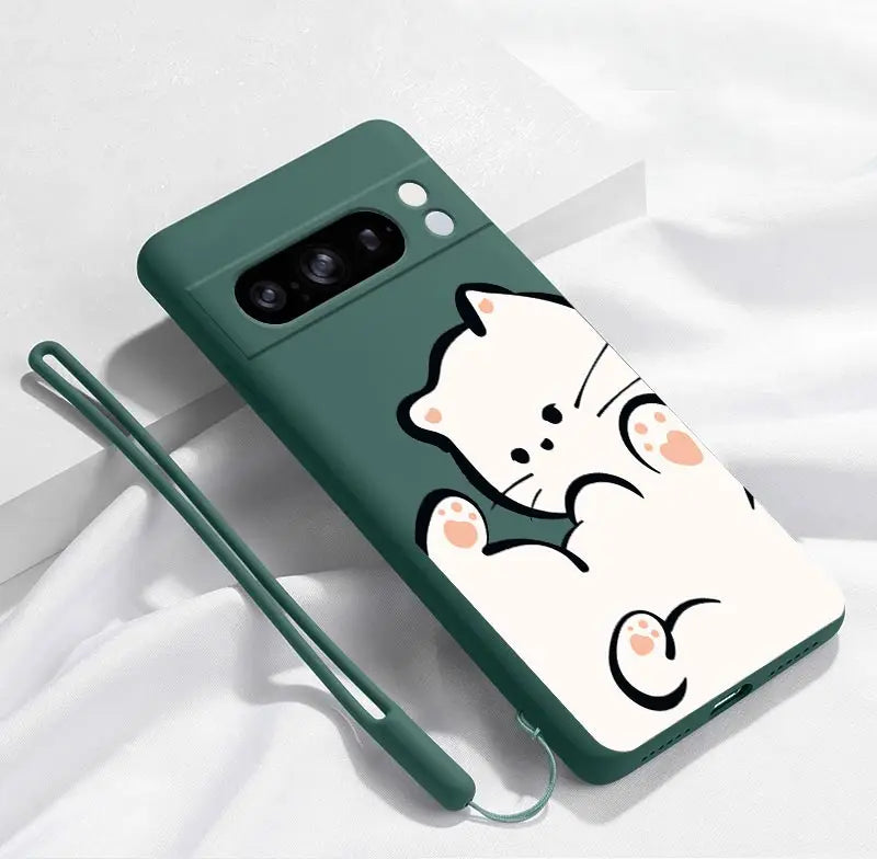 Pixel 8Pro Fluffy Kitten Bracelet Silicone Phone Case For Google Pixel 8Pro 3XL 3A 4 4A 8 8A 5 7 7A 9 9Pro 9ProXL 6A Cover