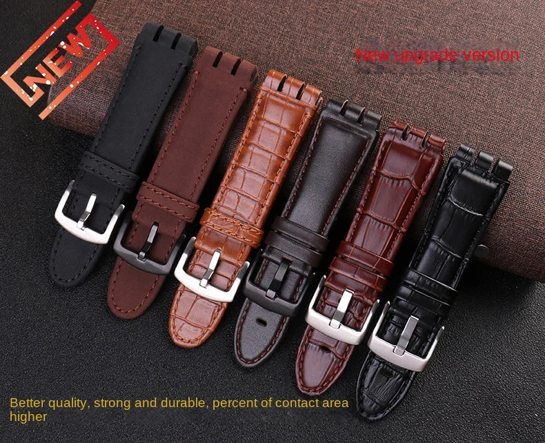 For SWATCH Bracelet YOS440 449 401G 447 448 23mm Genuine Leather + Silicone Watchband Men Black brown Steel Clasp Watch Strap