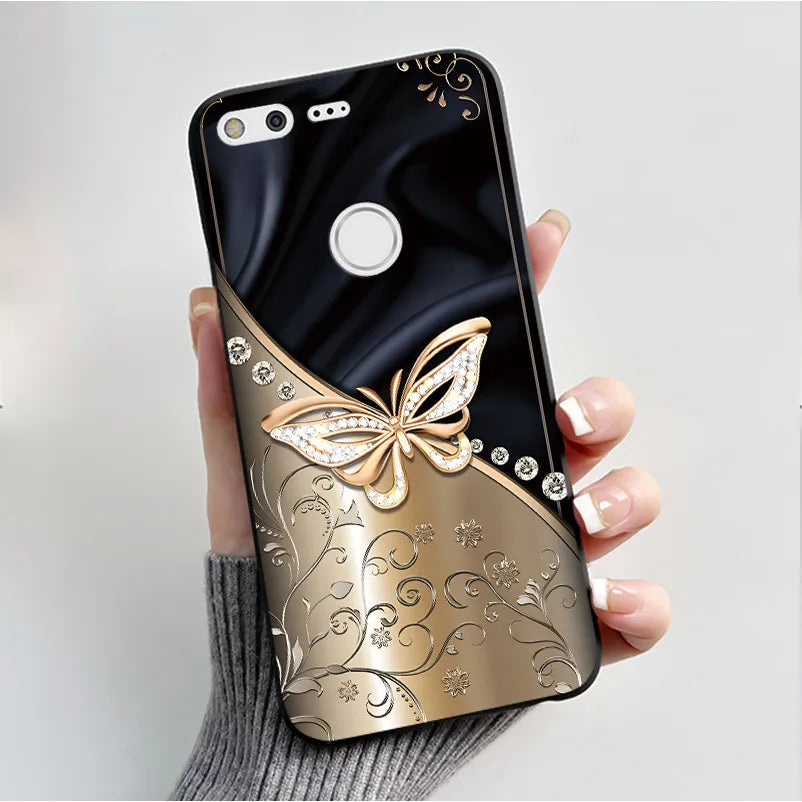 For Google Pixel XL Case Luxury Fashion Butterfly Flowers Black Soft TPU Silicone Back Cover For Google Pixel 1 1XL Phone Cases