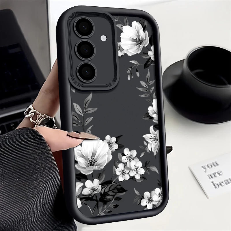 Flowers Print Pattern Phone Case For Samsung Galaxy S25 S24 S23 S22 S21 S20 FE Plus Ultra A15 A35 A54 A55 Soft Silicone Cover