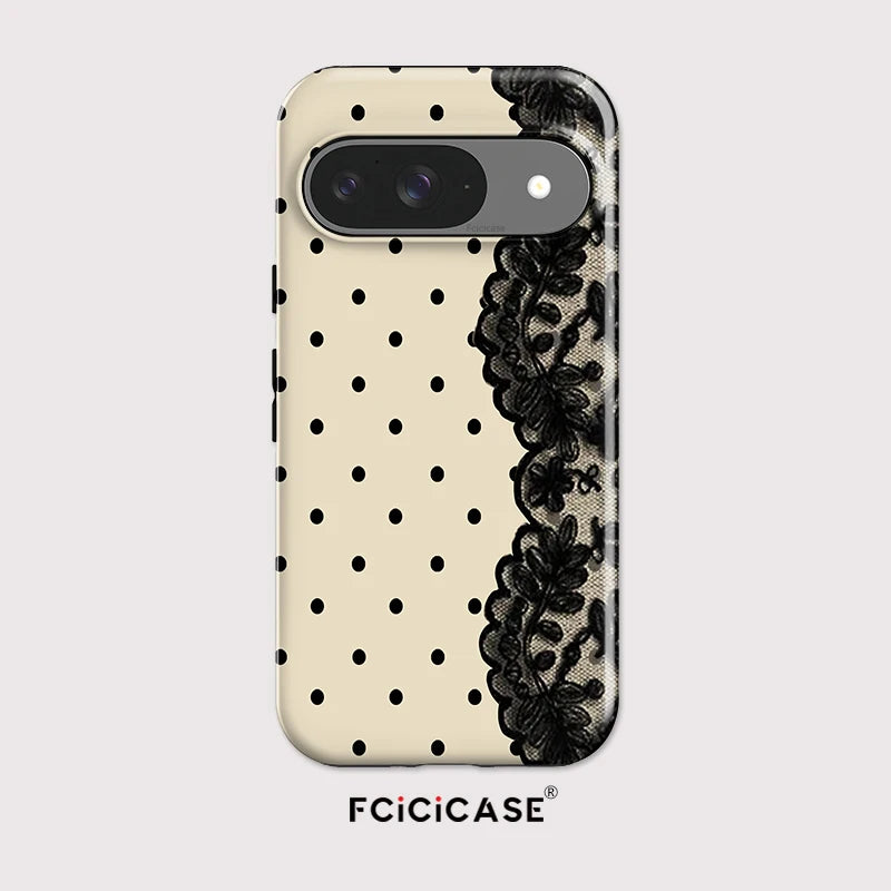 Fcicicase Lace Circular Dots Print Phone Case For Google Pixel 10A 7A 8A 10 9 Pro XL 10 9 8 Pro Anti-Drop Dual Layer Cover