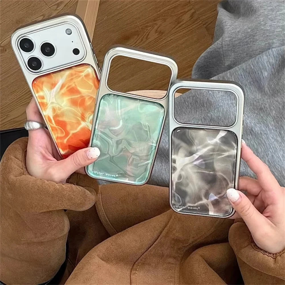 Luxury Water Ripples Pattern Electroplated Resin Casting Phone Case For iPhone 17 Air 16 Pro Max 15 14 Plus 13 12 11 Back Cover