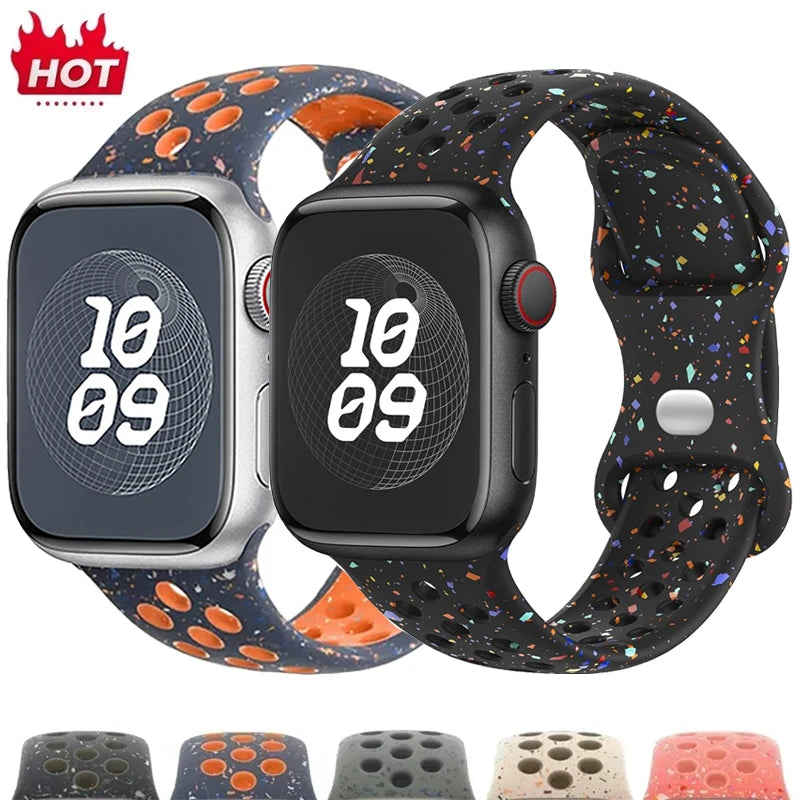 Original Sport Strap for Apple Watch Band Ultra 2 49mm 45mm 44mm 42mm 38mm Colored Particles Rubber Band for IWatch 9 8 7 6 5 SE