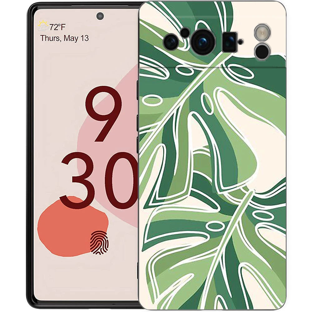 Leaves Monstera Green Phone Case For Google Pixel 10 9 8 7 6 Pro XL 9A 8A 6A 7A 5G Soft Shockproof TPU Black Cover