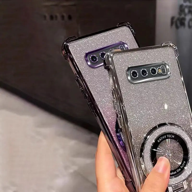 For Google Pixel 10 9 9A 9 10 Pro XL 10A 7 7A 8 8A Glitter Plating Bracket For Magsafe Case Magnetic Gyro Holder Stand Cover