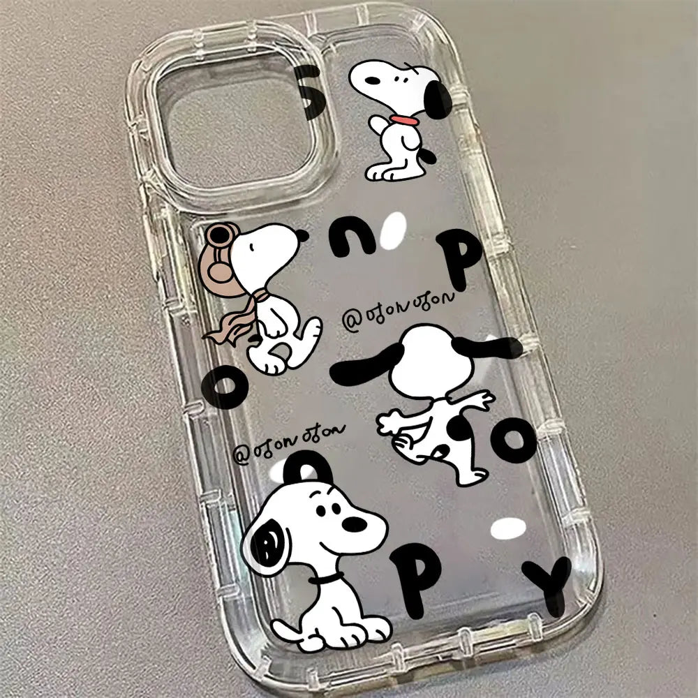Lovely Cartoon Hot Snoopys Phone Case for iPhone 17 16 15 14 13 12 11 Pro Max Plus X XR XSMax Airbag Anti Fall Clear Back Cover