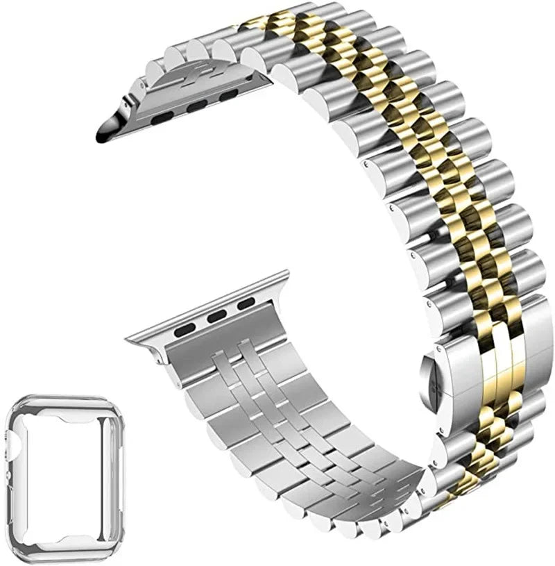 Metal Strap+Soft TPU Case for Apple Watch Band 44mm 40mm 45mm 41mm Ultra 2 49mm Stainless Steel Wristband iWatch 9 8 7 6 5 4 SE