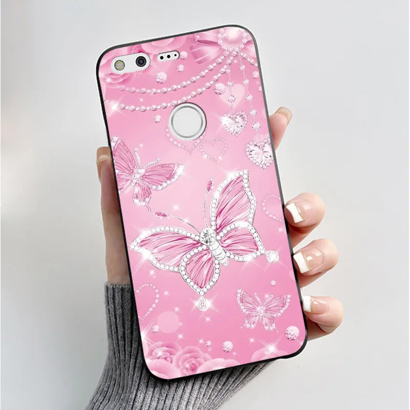 For Google Pixel XL Case Luxury Fashion Butterfly Flowers Black Soft TPU Silicone Back Cover For Google Pixel 1 1XL Phone Cases