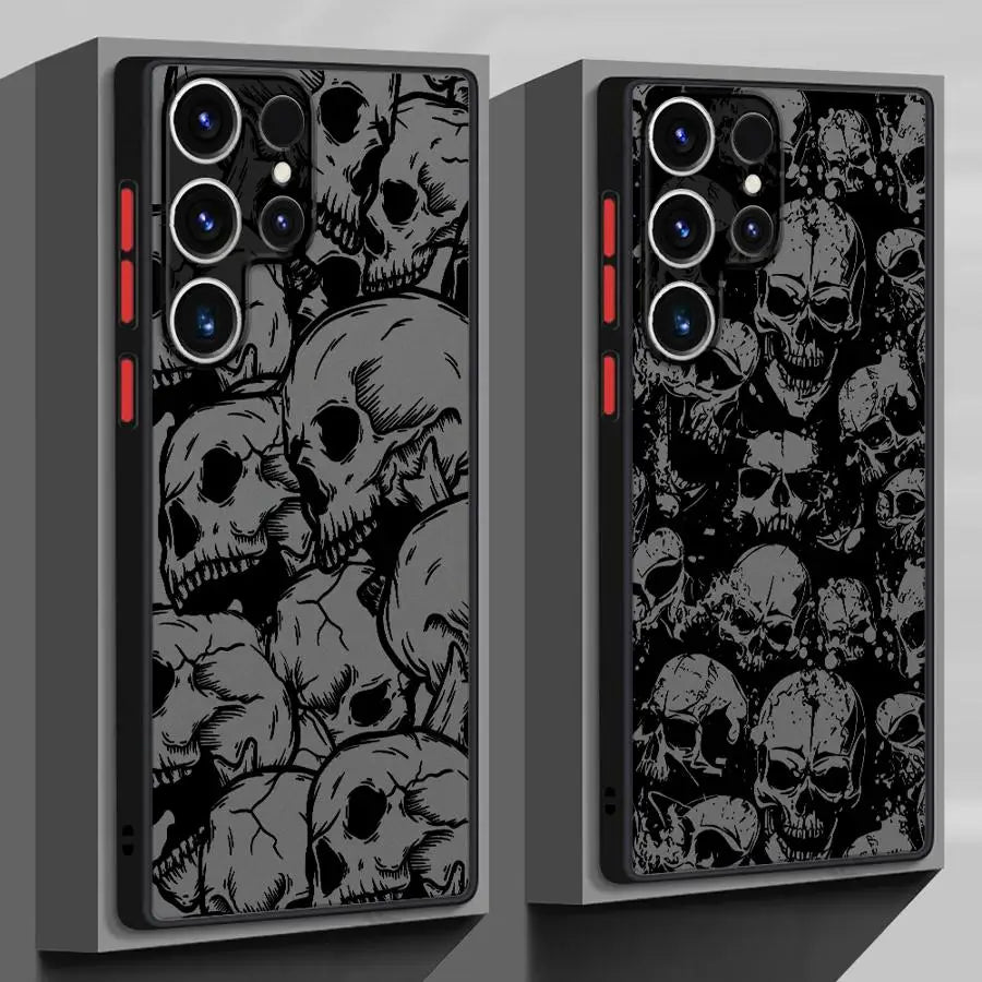 Phone Case for Samsung Galaxy S25 S24 Ultra S22 S21 S20 S10 Plus S23 FE S20FE Matte Cover Shell Four Spooky Skull Patterns Black