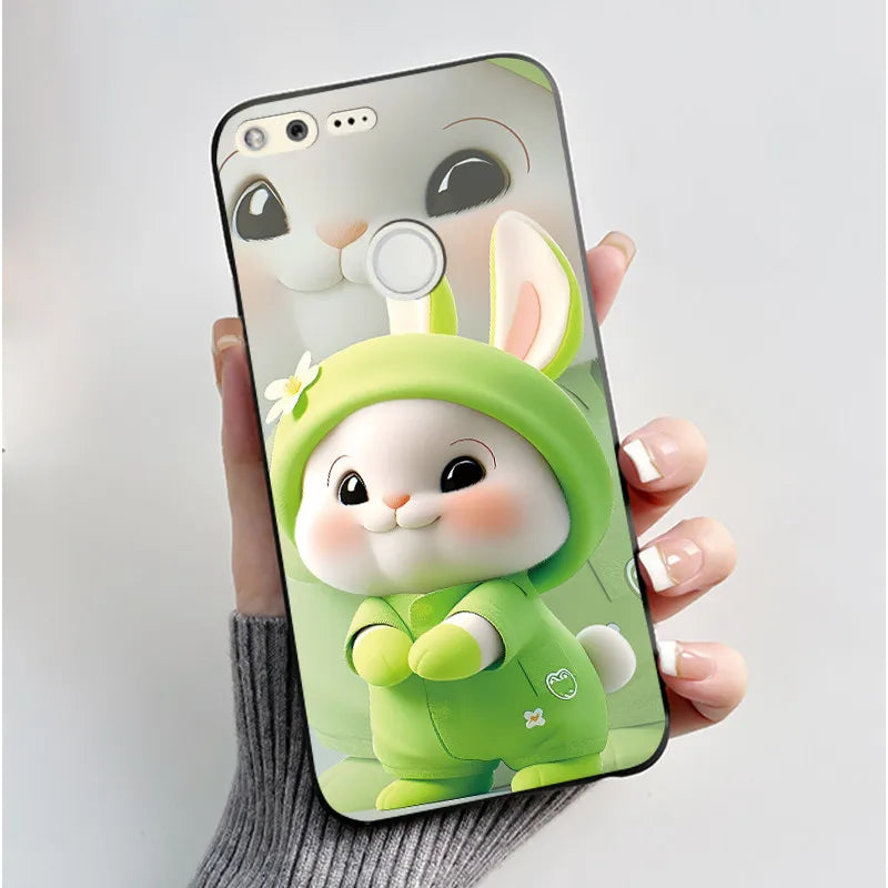 Luxury Cute Love Rabbit Cartoon Funny Case For Google Pixel XL Pixel1 1 XL Black Silicone Soft Phone Case Protective Back Cover