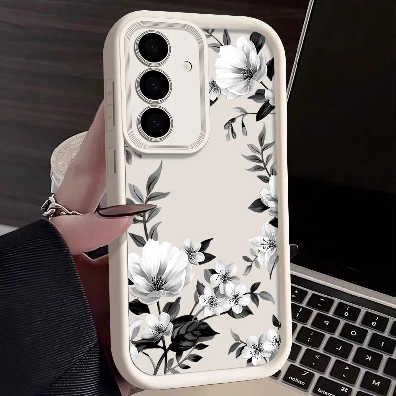 Flowers Print Pattern Phone Case For Samsung Galaxy S25 S24 S23 S22 S21 S20 FE Plus Ultra A15 A35 A54 A55 Soft Silicone Cover