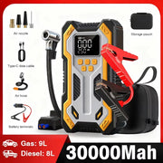 Car Jump Starter With Air Compressor LCD Screen 30000mAh Portable Booster Charger 7000A Powerful Car Battery Starting Devi