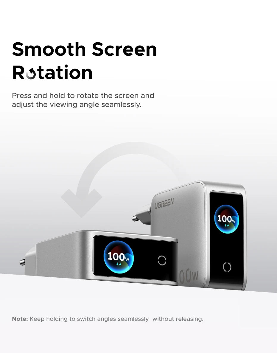 UGREEN 100W GaN Charger With Smart Display QC4.0 PD 3.0 USB C Charger For MacbookPro Laptop iPhone 17 16 Pro iPad Tablet Samsung