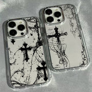 Cool Dark Gothic Cross Mark Phone Case for iPhone 17 16e 16 15 14 13 12 11 Pro Max X XS XR 8 7 Air Plus Transparent Soft Cover