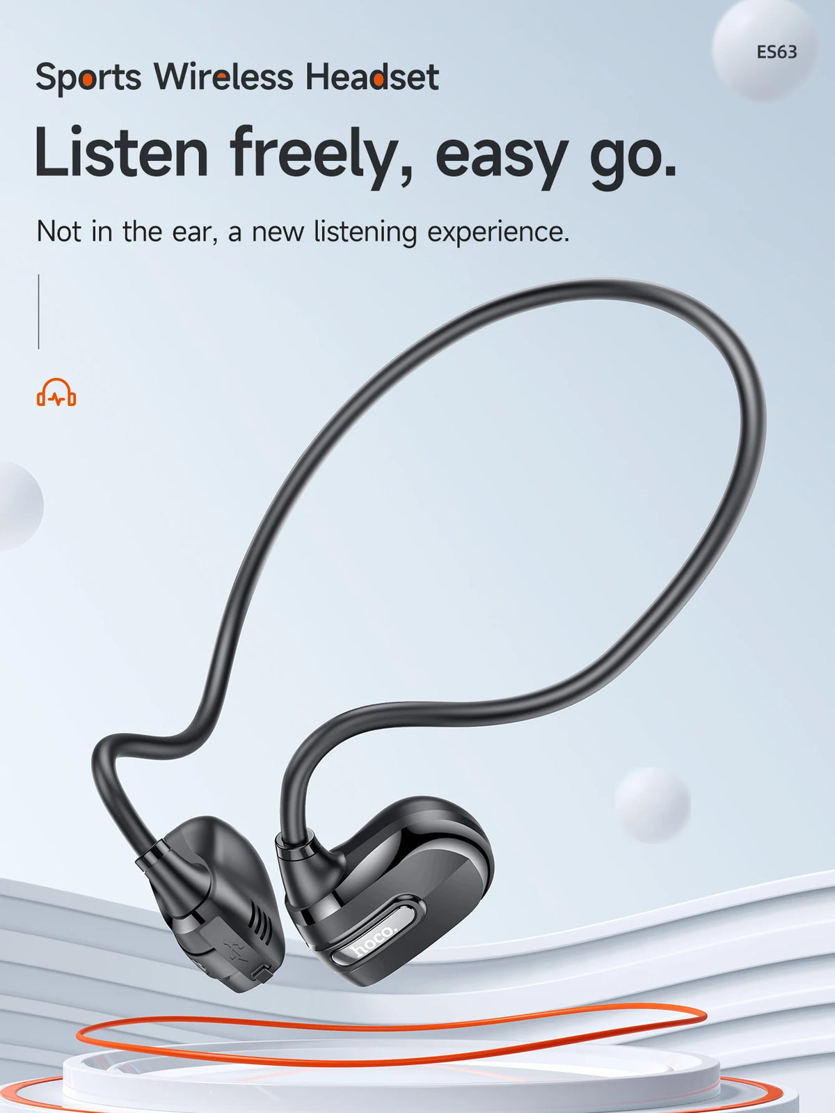 HOCO ES63 Air Conduction Earphones Bluetooth Headphones Bass Earbuds Music Sports Open Ear Hook Headsets with Microphone Black