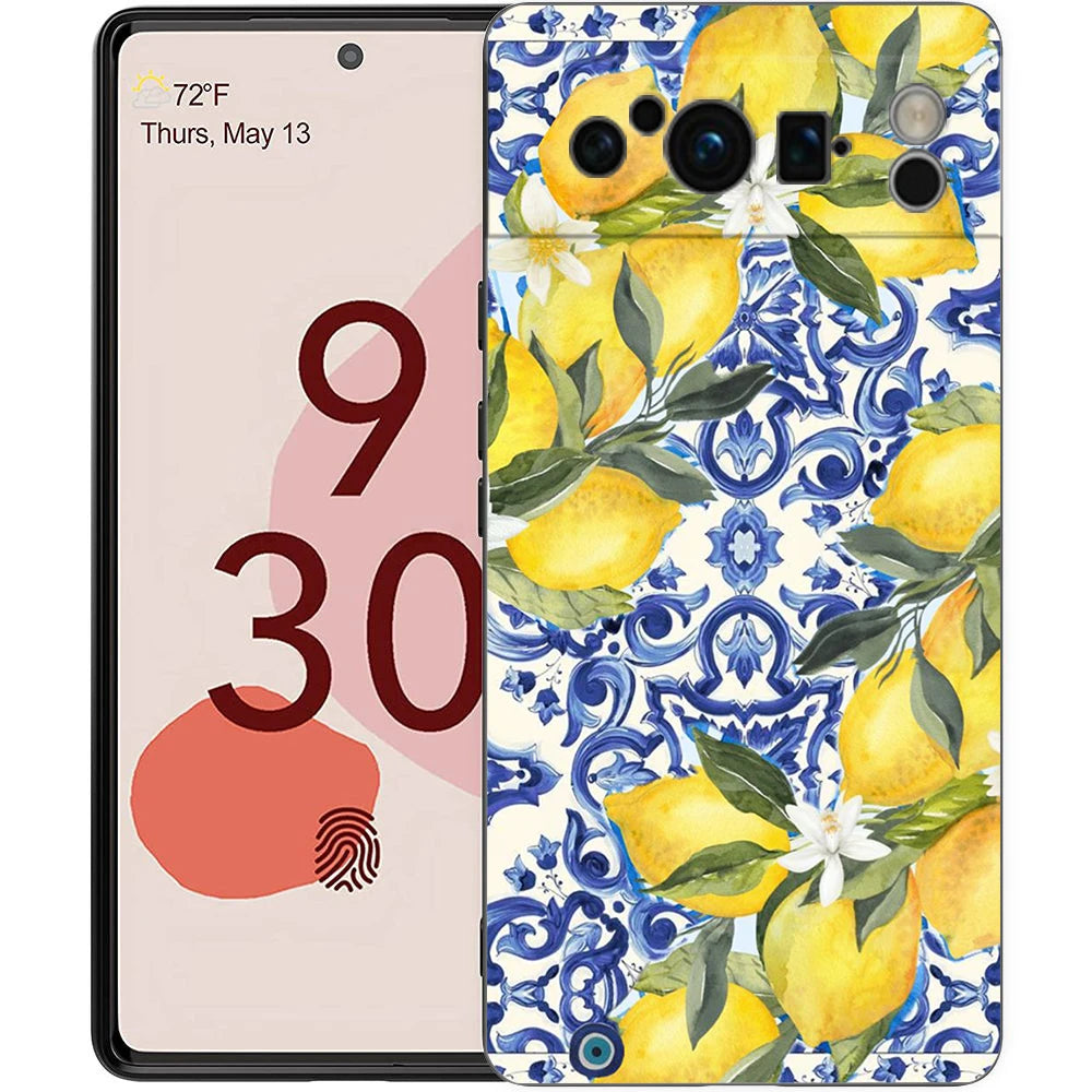 Summer Fruits Lemon Print Phone Case For Google Pixel 10 9 8 7 Pro 9A 8A 7A 6A 6 Pro XL Soft TPU Bumper Black Cover