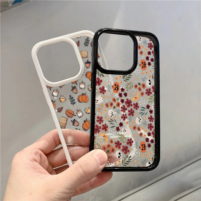 Halloween Cute Pumpkin Skull Transparent Phone Case for iPhone 16 17 15 14 11 13 12 Pro Max Mini 16E 17Air New Shockproof Cover