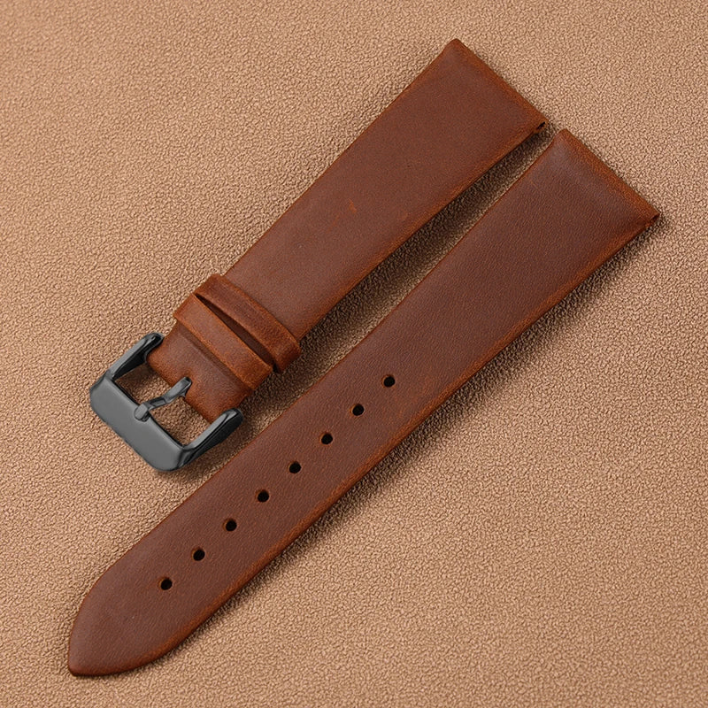 Vintage Handmade Genuine Leather Watchband 18 20 22MM Old Brown Black Soft Men's Watch Strap