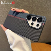 High end Carbon Fibre Wireless Charging for Magsafe Phone Case for Samsung Galaxy S25 S26 Ultra S26 Plus Alloy Lens Hard PC Case