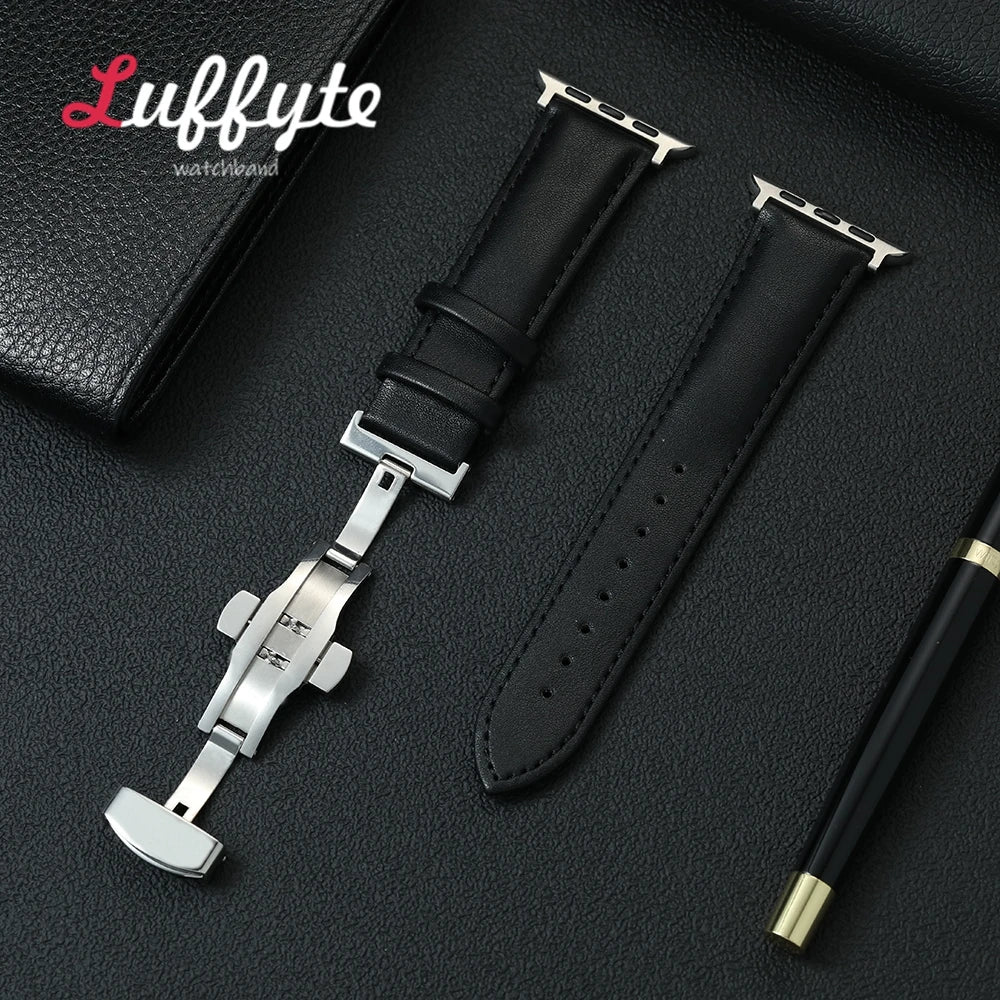 Casual PU Leather Watchbands For Apple Watch 1-10 Ultra SE 2 Butterfly Clasp Wrist Strap For iwatch 49/46/45/44/42/41/40/38mm