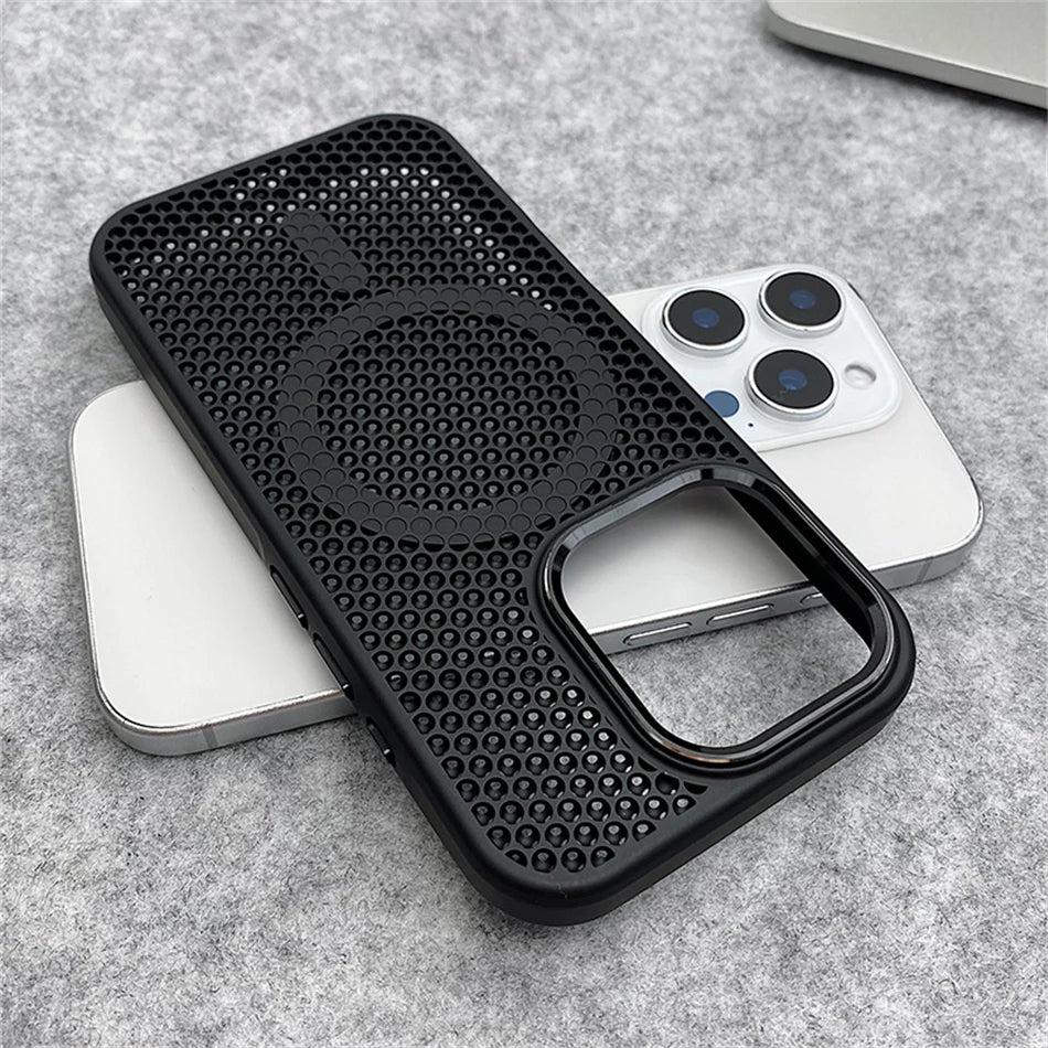 Heat Dissipation Mesh For Magsafe Magnetic Wireless Charge Case For iPhone 16 15 14 Plus 13 12 17 Pro Max Breathable Armor Cover