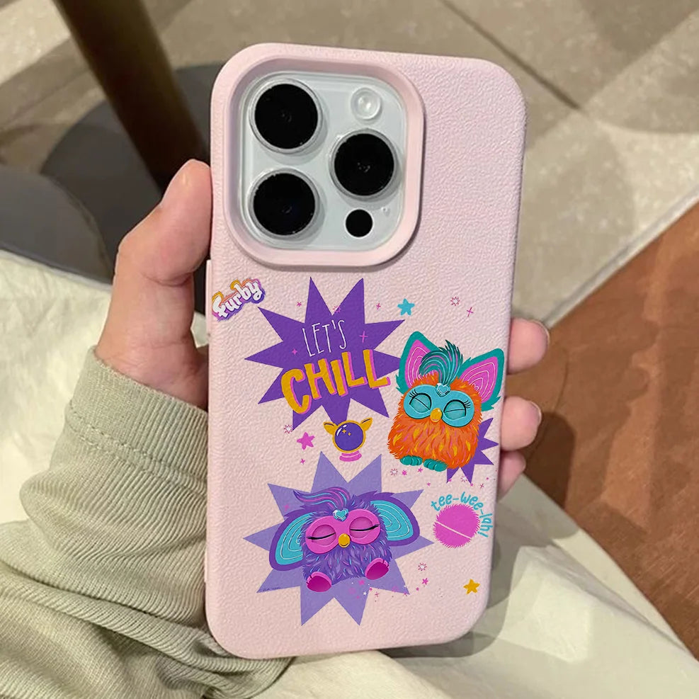 Cartoon Furbys Lichee leather pattern Phone Case For iPhone 17 16e 16 15 14 13 12 11 Air Pro Max Plus X XR XSMax Shockproof