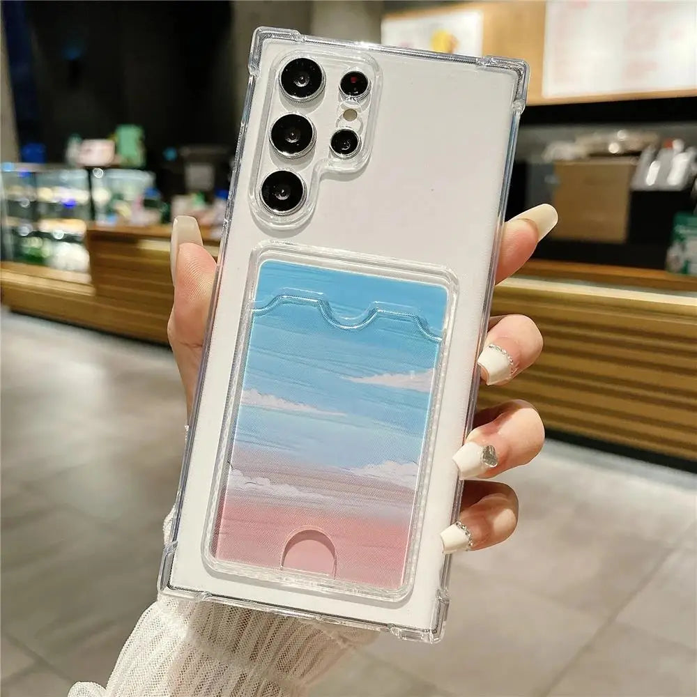 Clear Shockproof TPU Wallet Case For Samsung Galaxy For Samsung S25 S24 S23 S22 S21 Ultra Plus S20 FE Card Holder Pocket Bag