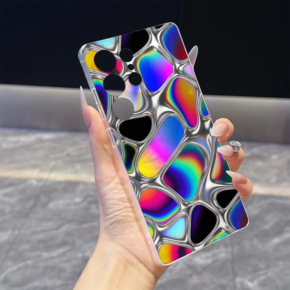 Iridescent Liquid Metal Texture Phone Case for Samsung Galaxy S26 S25 S24 S23 S22 S21 S20 FE Plus Lucency TPU Protection Cover