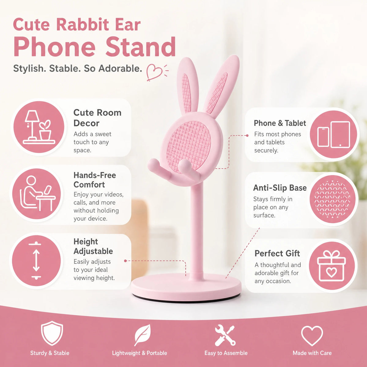 Rabbit Phone Stand – Plastic, Hands-Free, Universal for Phones & Tablets, Room Decor