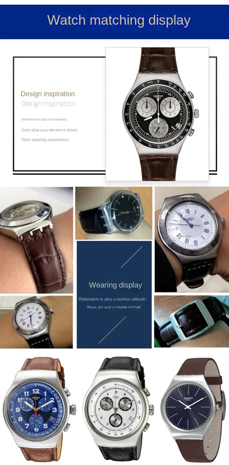 For SWATCH Bracelet YOS440 449 401G 447 448 23mm Genuine Leather + Silicone Watchband Men Black brown Steel Clasp Watch Strap