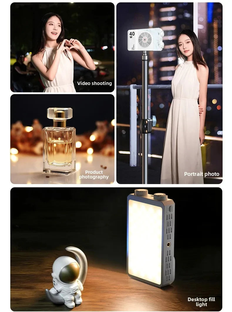 40W Mini Portable LED Fill Video Light with Built-In Rechargeable Battery Fill Light for Mobile Phone Charging PD