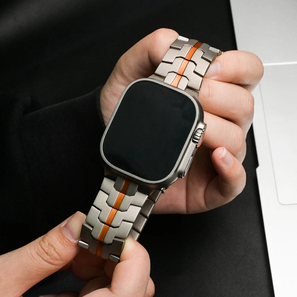 Titanium Strap for Apple Watch Series 12 11 10 46mm Ultra4/3/2/1 49mm Titanium Orange Band for IWatch 9 8 7 45mm 6 5 4 SE 44mm