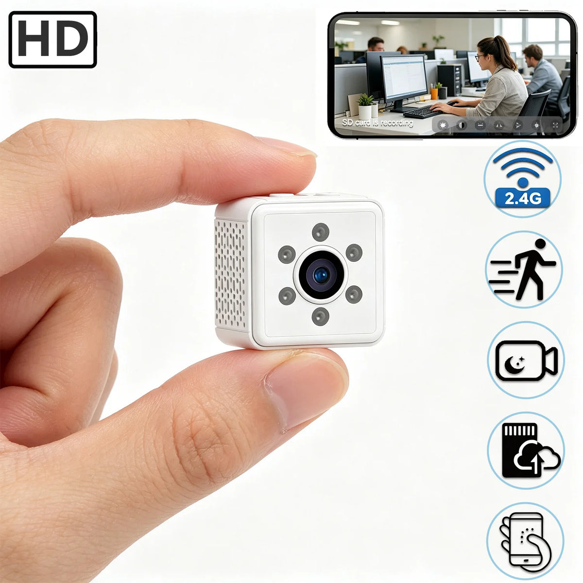 Next-Gen Mini Wireless Security Camera Portable Smart Indoor Nanny Cam with Motion Alerts