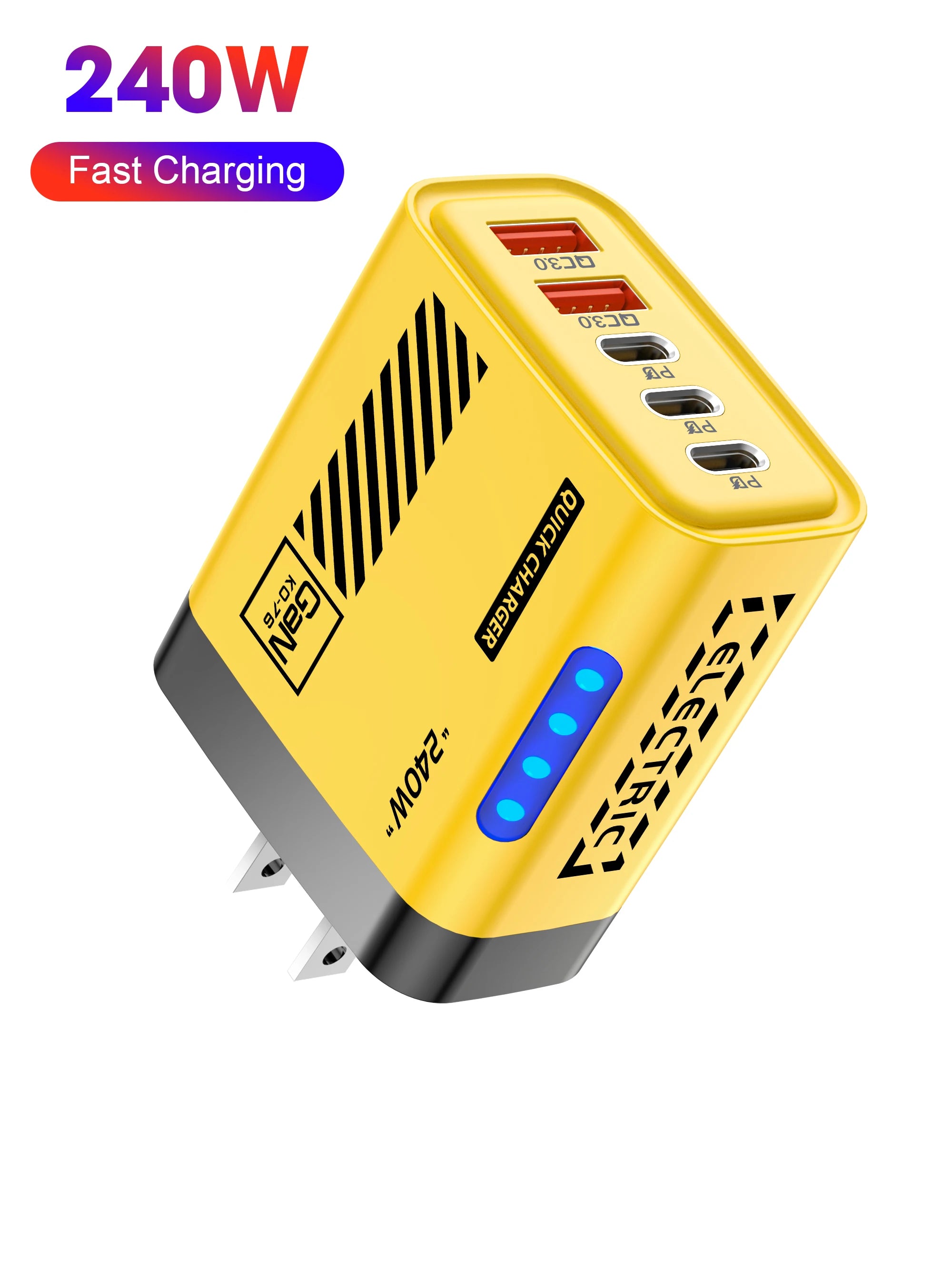 5 Port GaN USB C Charger 240W PD Fast Charging Adapter For iPhone 17 16 15 Pro Samsung Xiaomi Huawei Laptop Desktop PD Charger