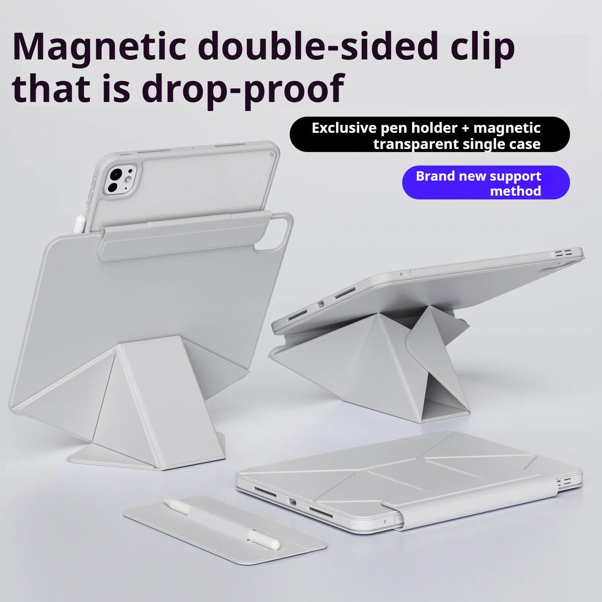 ZOYU for iPad 10/11th Increase Height Bracket Case, Magnetic Transparent Back Shell Cover iPad Pro 11 12.9 Air 4/5th 13 Mini 6/7