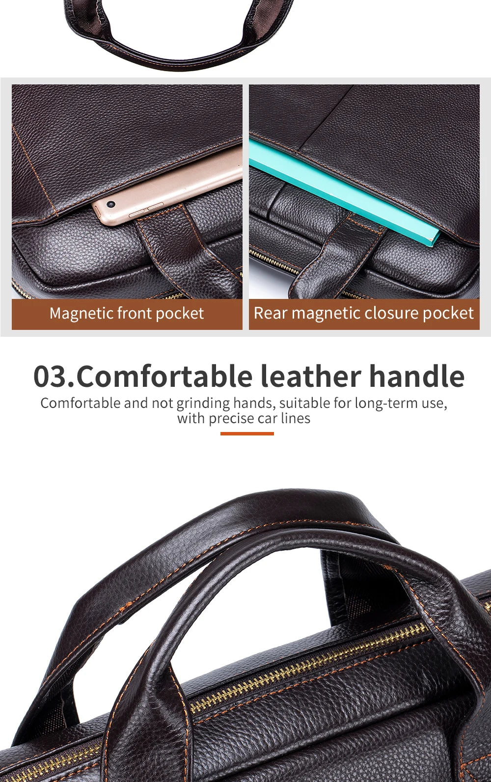 Men's leather handbag, top layer cowhide briefcase, leather laptop bag, diagonal cross office bag
