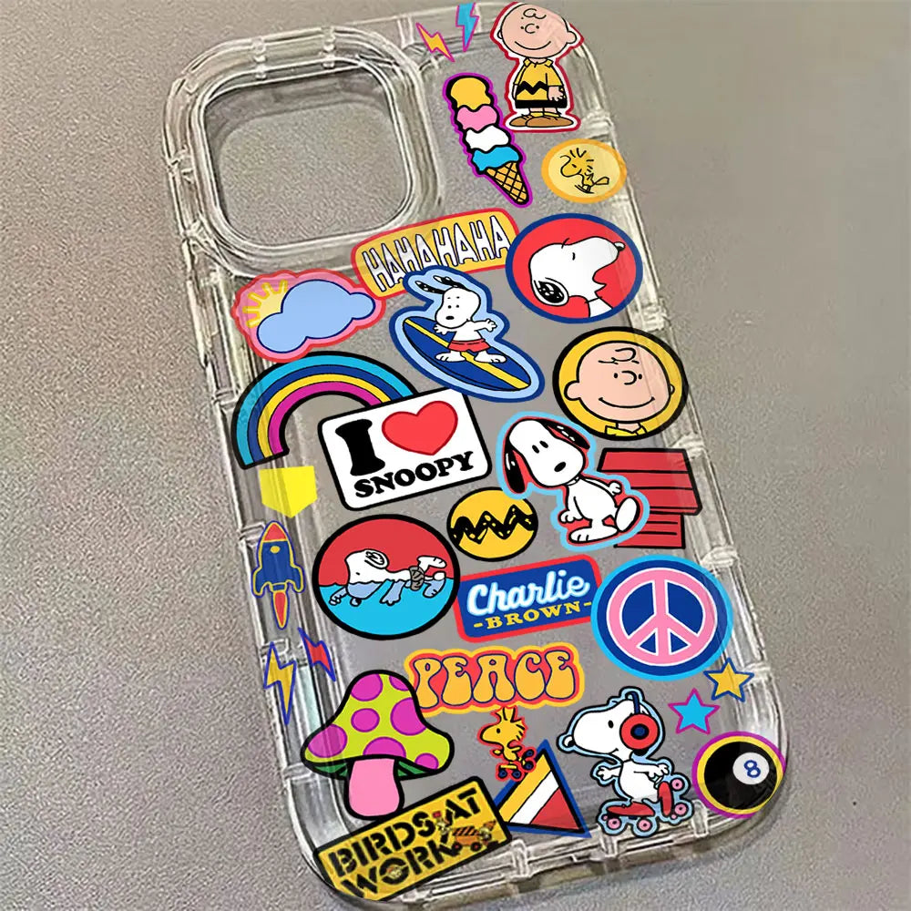 Lovely Cartoon Hot Snoopys Phone Case for iPhone 17 16 15 14 13 12 11 Pro Max Plus X XR XSMax Airbag Anti Fall Clear Back Cover