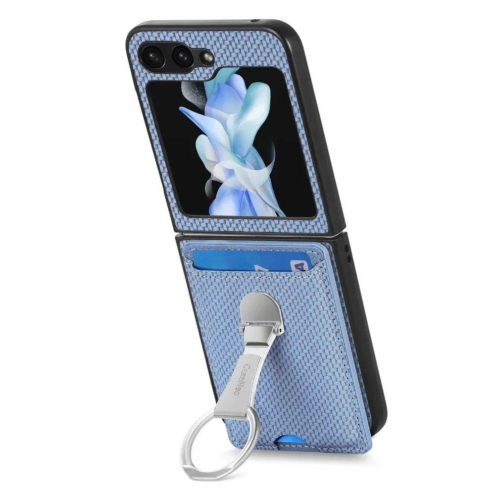 Luxury Ring Stand Leather Phone Case for Samsung Galaxy Z Flip 8 Flip 7 6 5 4 3 Flip7 FE Wallet Card Slot Shockproof Cover