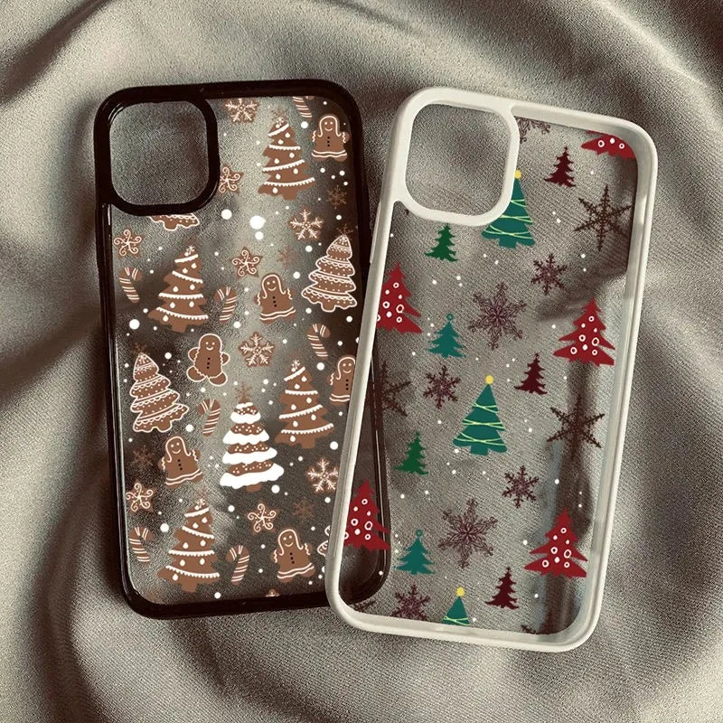 Christmas Tree Snowman Phone Case For iPhone 16 15 Pro Max 14 13 12 11 XR X XS Max 7 8 Plus SE 2020 Shockproof Clear Phone Cover