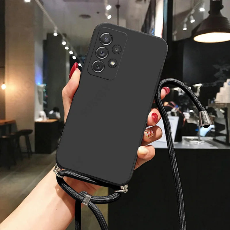 Neck Strap Liquid Silicone Case For Samsung Galaxy A56 A54 A57 S23 Plus A53 5G A55 S21 FE S22 S24 S26 S25 Ultra Lanyard Case