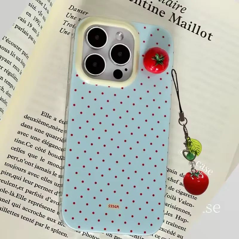 Minimalist Black Polka Dot 3D Cherry Tomato Phone Case For iPhone 17 AIR 16 15 14 13 12 11 PRO MAX PLUS Dustproof Cover