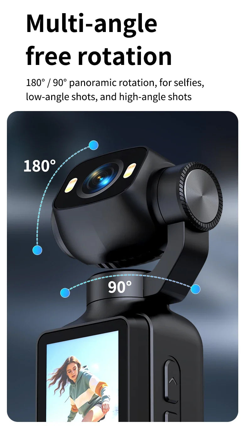 Pocket Handheld Vlog Camera 180°Rotatable Lens Anti-shake Stabilizer HD Portable Action Cam Built-in Fill Light Outdoor Travel