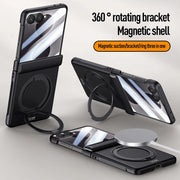 Magnetic Wireless Charging Matte Case For Samsung Galaxy Z Flip 8 7 With Rotating Bracket Hinge Tempered Film Shockproof Cover