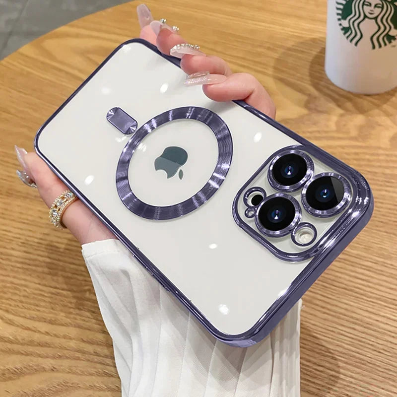 Luxury Plating For Magsafe Magnetic Case For iPhone 17 16 15 14 13 12 11 Pro Max Plus Wireless Charge Cover With Lens Protector