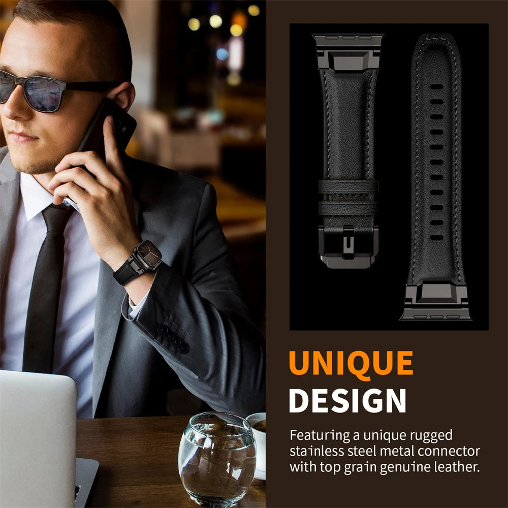 Genuine Leather bands For Apple watch ultra 3 2 49mm 44mm 45mm 46mm NEW Mecha Design bracelet iWatch series 11 10 9 8 7 6 5 SE