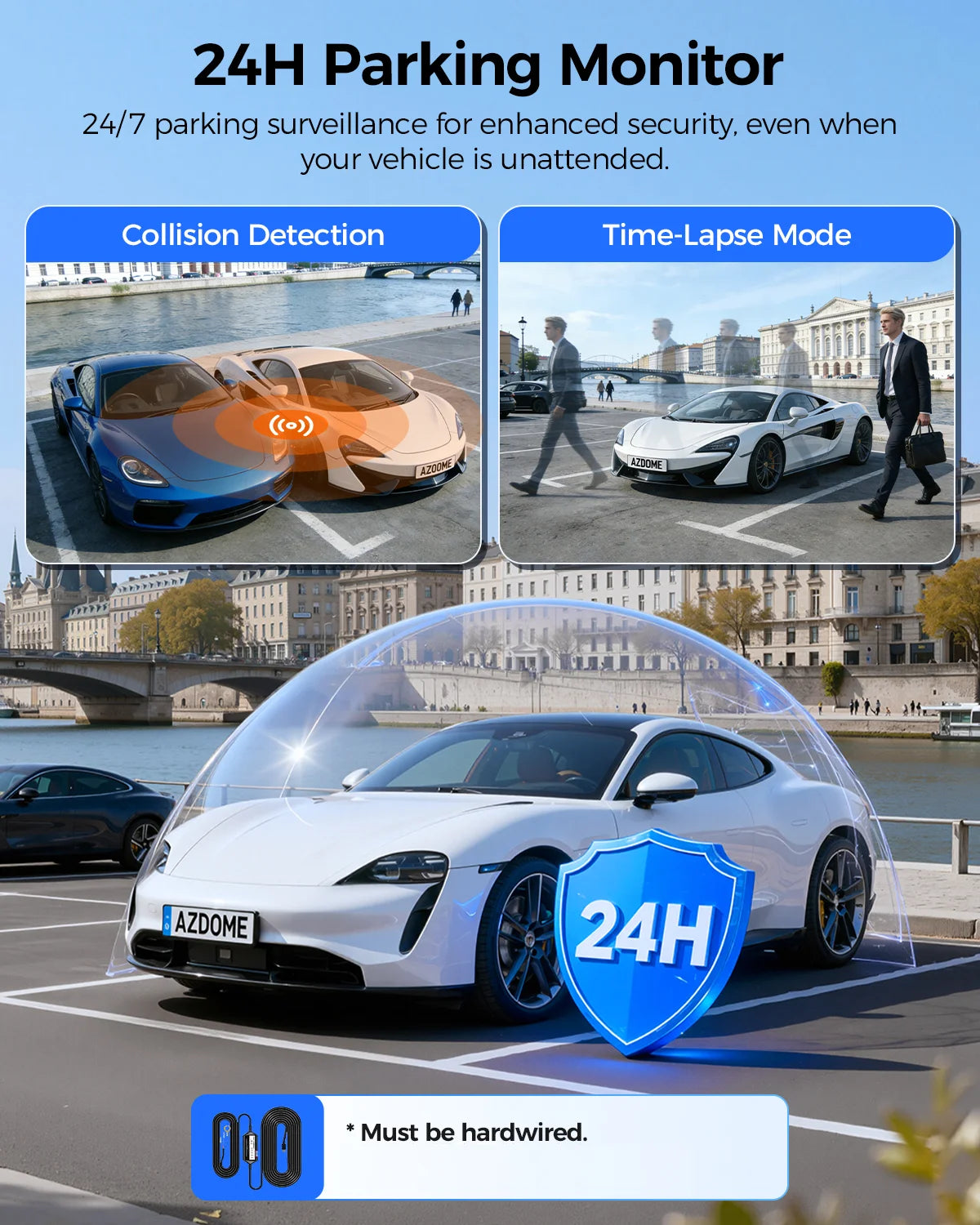 New AZDOME 4K M550 Pro Dash Cam Front Rear Interior 3 in 1 Car Camera 24H Parking Monitor Supercapacitor 5G WIFI GPS ADASCar DVR
